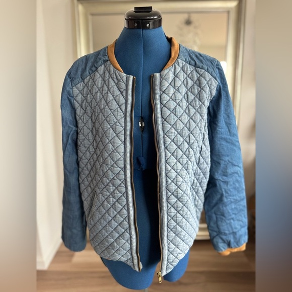 ANTHROPOLOGIE VALENTINE GAUTHIER Blue Denim Quilted Chambray Jacket Size S - Picture 10 of 15